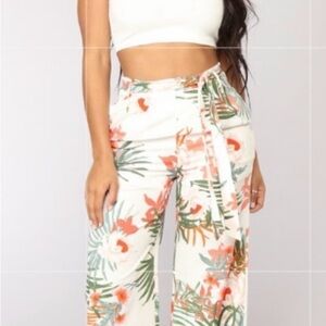 Fashion Nova White and Green Wide Leg Pants